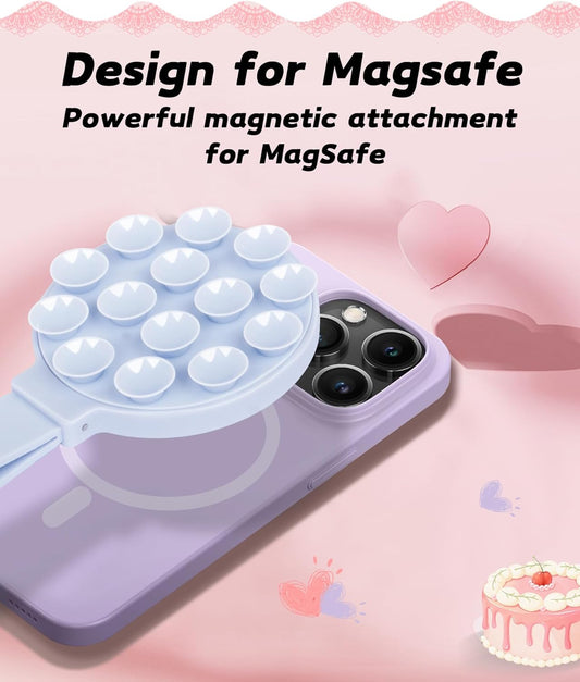 Magnetic Suction Phone Case Mount, Silicone Suction Cup Grip Stand for MagSafe Case, Hands-Free Phone Holder for iPhone 16/15/14 Pro Max, TikTok Videos, Selfies, Women Gift (Light Pink)911001A (Blue)