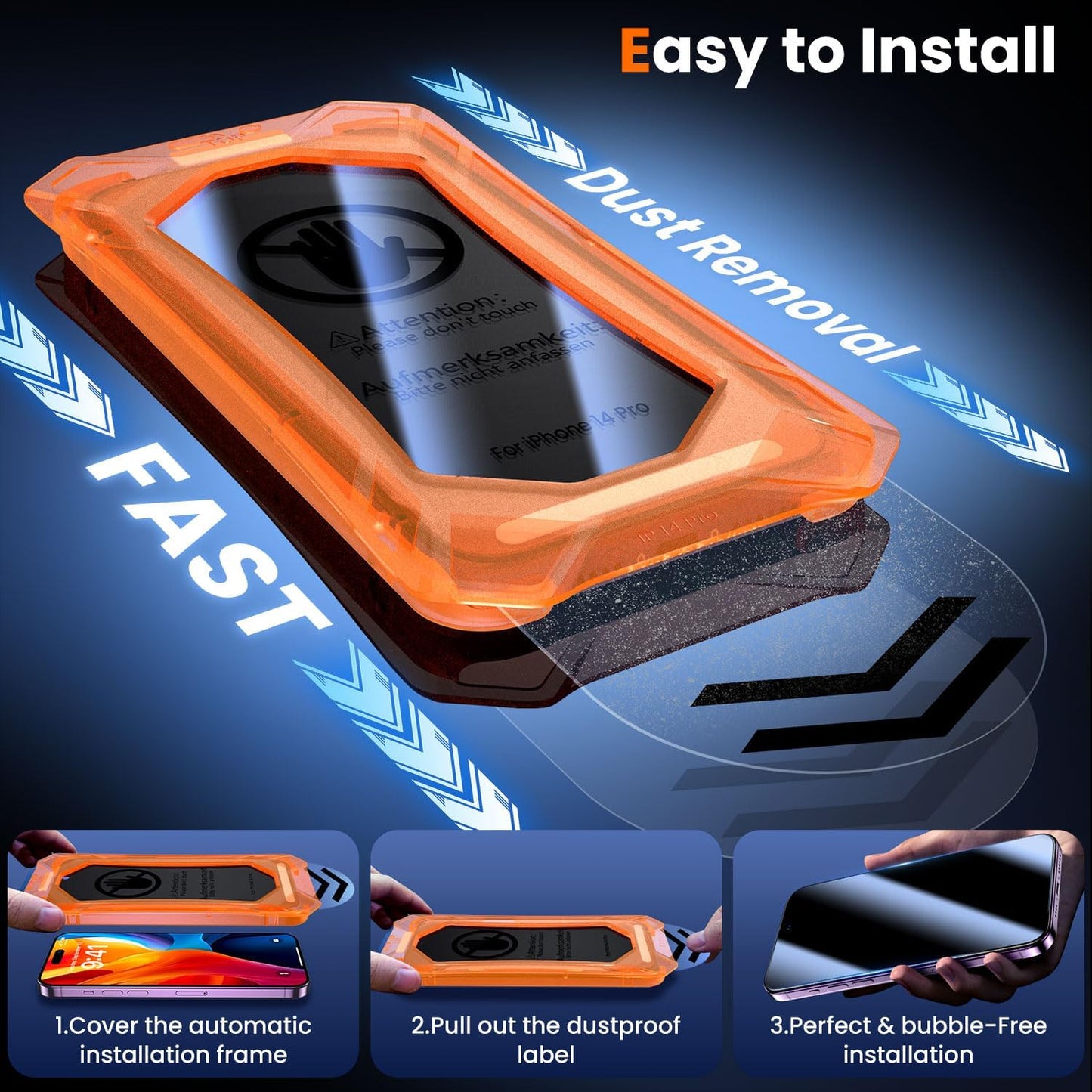 UniqueMe for iPhone 14 Pro Privacy Screen Protector - [Military Grade Shatterproof & 9H+ Hardness] Screen Protector 14 Pro Tempered Glass Full Coverage Protection, Easy to install, 2 Packs