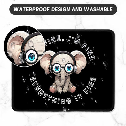 ITNRSIIET Mouse Pad with Stitched Edge Premium Textured Smooth Precise Operation Waterproof Washable Non-Slip Rubber Base Desktop Protection Mat, 10.2×8.3×0.12 inches, Pretty Fine Elephant