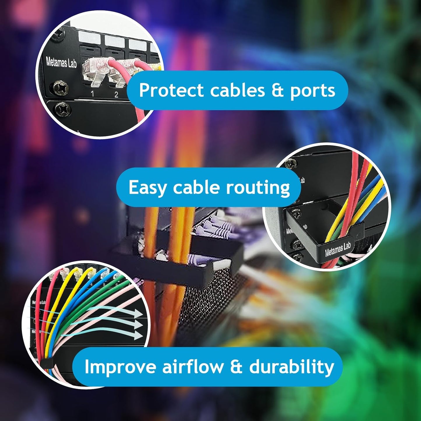 10 Pack Metallic 1U D Ring Cable Manager Ring Network Rack Cable Management Ring Cable Management Hook for Network Patch Cables, Fiber Optic, Power Cords - Made in Taiwan