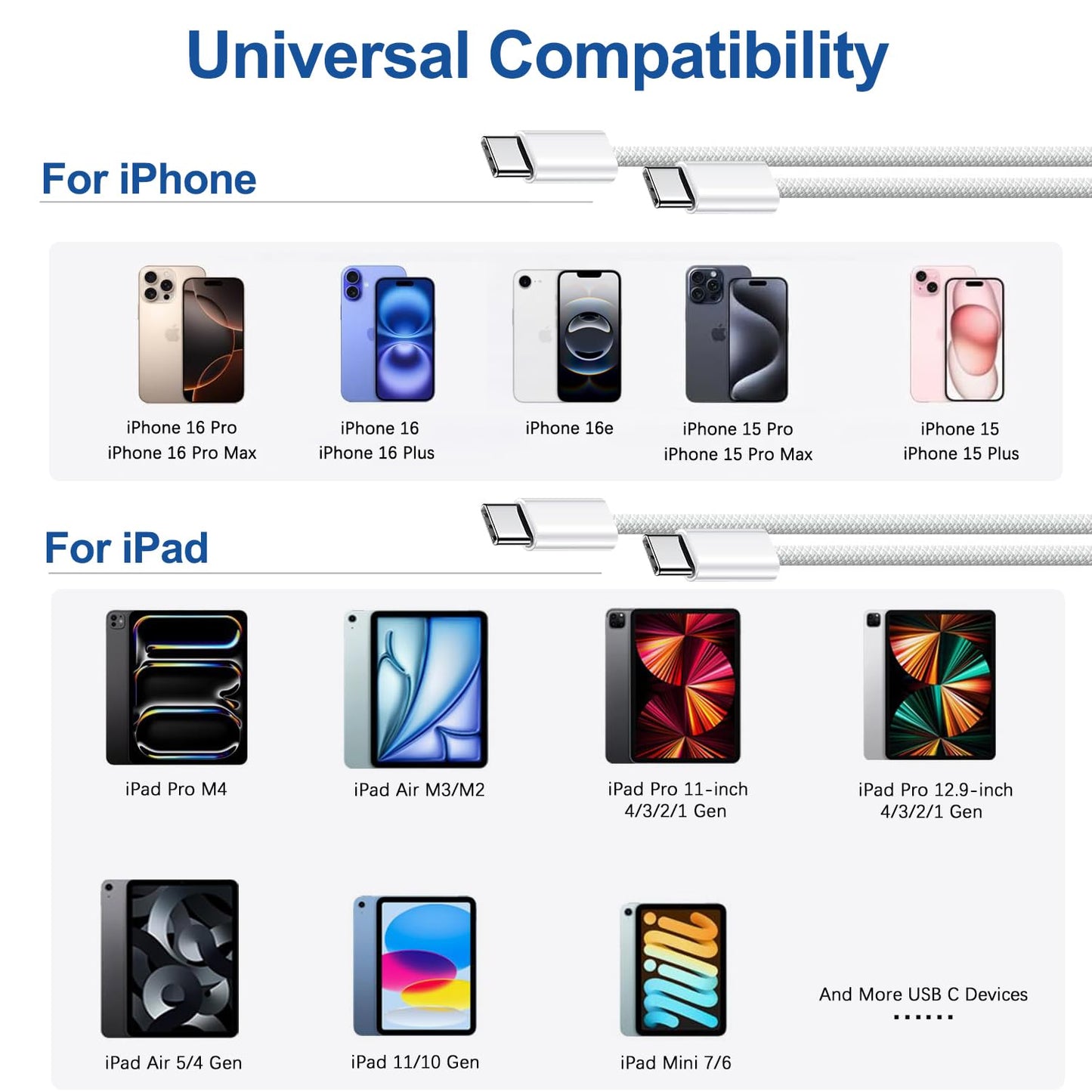 iPhone 16 15 Chargers,2Pack USB C Wall Charger Block Charger Fast Charging with 10FT USBC to C Woven Cable for iPhone 16/16e/16 Pro/16 Pro Max/16 Plus/iPhone 15/15 Pro/15 Pro Max,iPad Pro/Air/Mini