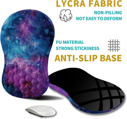 Hokafenle Ergonomic Mouse Pad Wrist Support, Wrist Rest Mousepad for Carpal Tunnel Pain Relief with Integrated Memory Foam Slope Massage Bulge (11.8x7.9 inch,Galaxy Nebula Space
