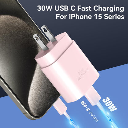 Phone 16 15 Charger 10FT USB C to C Fast Charging Cord,30w USB C Phone 16 15 Pro Max Fast Charger Block for Phone 16 15/16 15 Pro Max/16 15 Pro/15 Plus/Pro 12.9/11 inch,Samsung Galaxy S24 Ultra,Pink