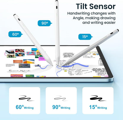 Dual Tip Stylus Pen for iPad 2025-2018,13 Mins Fast Charge with Tilt Sensitivity and Palm Rejection for iPad 11/10/9/8/7/6th Gen,Air 7/6/5/4/3/M3/M2, Pro 13"/12.9"/11"/M4, Mini 7/6/5th,White