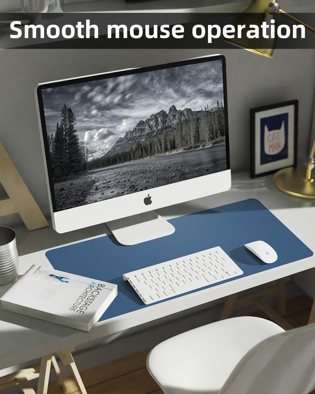 Leather Desk Protector, Non-Slip PU Laptop Mat, Waterproof Writing Pad for Office/Home (31.5"x15.7", Grey Blue)
