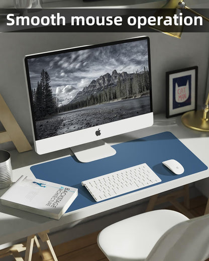 Leather Desk Pad Protector, Office Mat, Large Mouse Pad, Non-Slip Blotter, Laptop Pad, Waterproof Writing Pad for Office & Home (Grey Blue, 40" x 17")