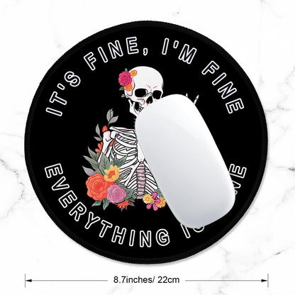 ITNRSIIET Round Mouse Pad with Stitched Edge Premium-Textured Waterproof Non-Slip Rubber Base Desktop Protection Mat Diameter 8.7 inches, Flower Skull