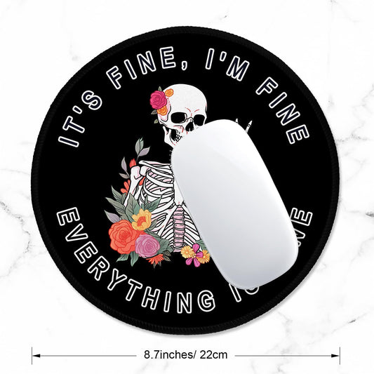 ITNRSIIET Round Mouse Pad with Stitched Edge Premium-Textured Waterproof Non-Slip Rubber Base Desktop Protection Mat Diameter 8.7 inches, Flower Skull