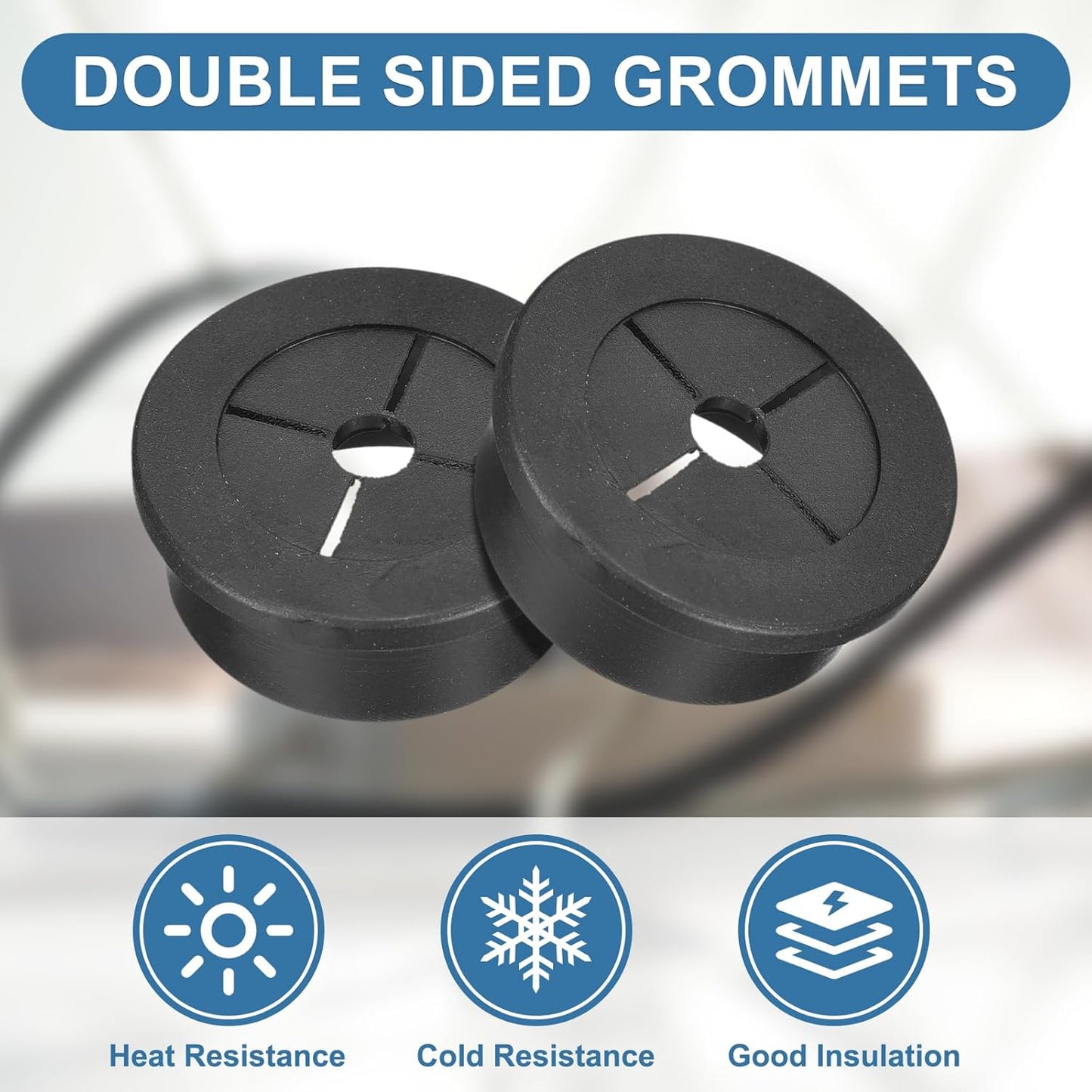 uxcell 4Pcs Cable Cord Grommet, 1-1/8"(28mm) Rubber Desk Grommets Wire Pass Through Hole Cover with Marked Cable Ties for Home Office Cable Wire Protection, Black