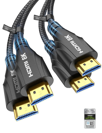 HDMI Cable 6FT 2Pack - Certified 8K Ultra High Speed HDMI Cord,48Gbps,8K 60hz,4K 120hz,Braided,eARC,HDCP 2.2 2.3,Compatible for HDTV/PS5/PS4/Blu-ray/RTX 3080 3090