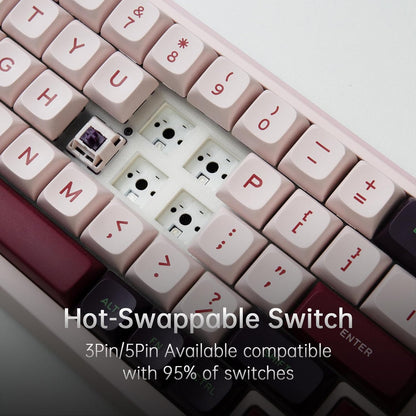 K68 Pro Gaming Keyboard, Layout Compact Wireless Mechanical Keyboard, Gasket Hot Swappable Custom BT 5.0/2.4G/USB-C Office Keyboard for Windows Mac (Purple-White, Eternity Tactile Switch)