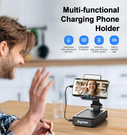 Gifts for Men Women, Phone Stand with Bluetooth Speaker and Charging Function 360° Rotable Angel Adjustable Cell Phone Holder with HD Stereo Sound Fits All Phones,Tablet (Black)