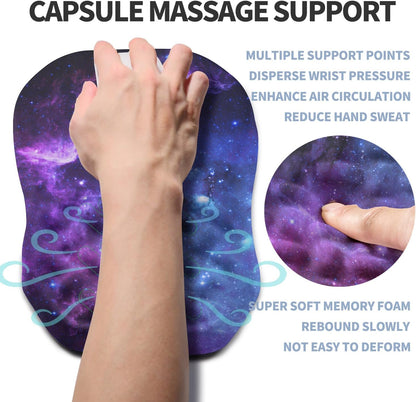 Ergonomic Raised Mouse Pad Wrist Support with Bilateral Slope Memory Foam Mousepad for Wrist Rest and Carpal Tunnel Pain Relief 11.8x7.9〃Galaxy