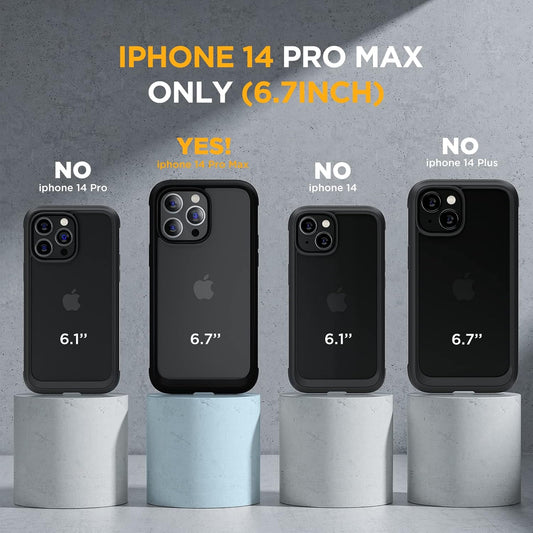 Miracase Glass Series Designed for iPhone 14 Pro Max Case 6.7 Inch, Upgrade Full-Body Bumper Case with Built-in 9H Tempered Glass Screen Protector, with Camera Lens Protector, Matte Black