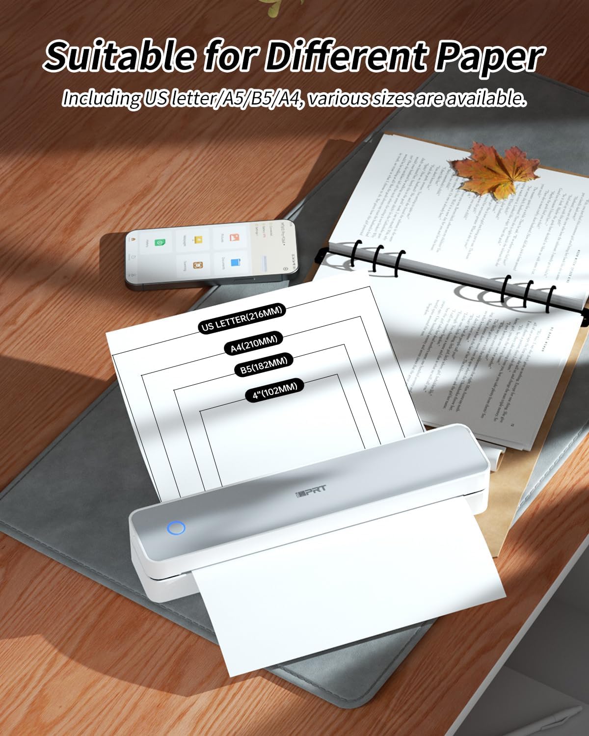 iDPRT Portable Thermal Printer, MT610 Pro Wireless for Travel, 300DPI Bluetooth Inkless Printer Support 8.5" X 11" US Letter& A4&A5 Thermal Paper for Home, Compatible with iOS, Android, Laptop, White