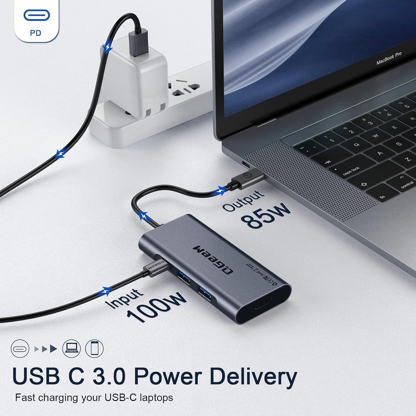 USB C Hub, QGeeM USB 4k to HDMI Adapter, 7 in 1 USB-C Dongle with 100W PD,USB 3.0, Card Reader, Compatible for MacBook iPhone 15/16 Ipad Pro max,Chromebook Laptop USB Type C Dock-Classic Grey