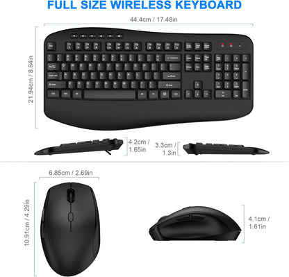 Wireless Keyboard and Mouse Combo, EDJO 2.4G Full-Sized Ergonomic Computer Keyboard with Wrist Rest and 3 Level DPI Adjustable Wireless Mouse for Windows, Mac OS Desktop/Laptop/PC（Classic Black）