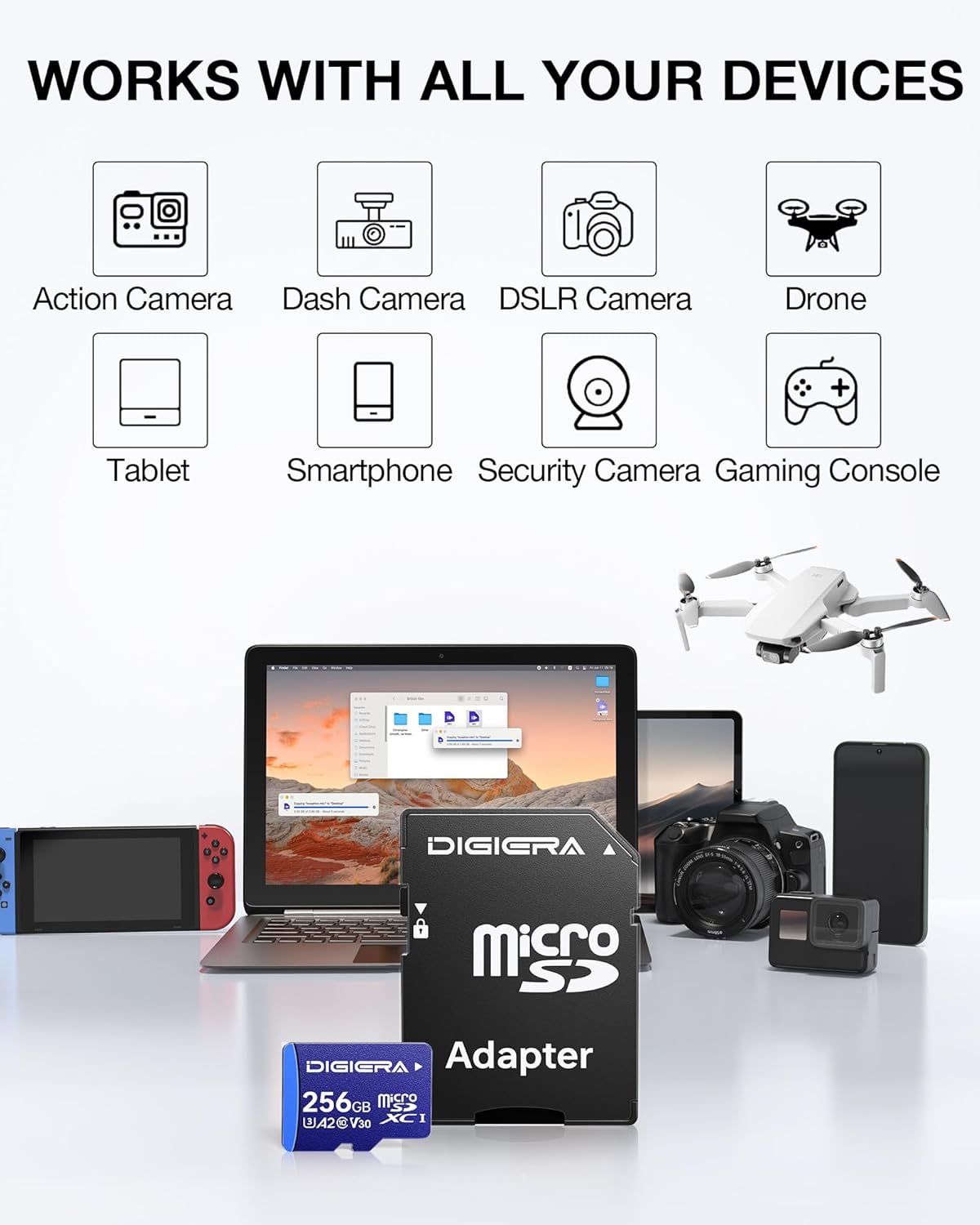 256GB LT100 microSDXC UHS-I Memory Card with Adapter - up to 170MB/s, C10, U3, V30, 4K, A2, Micro SD Card for Smartphones, Tablets, Cameras, Gaming Consoles, and Drones (1 Pack)