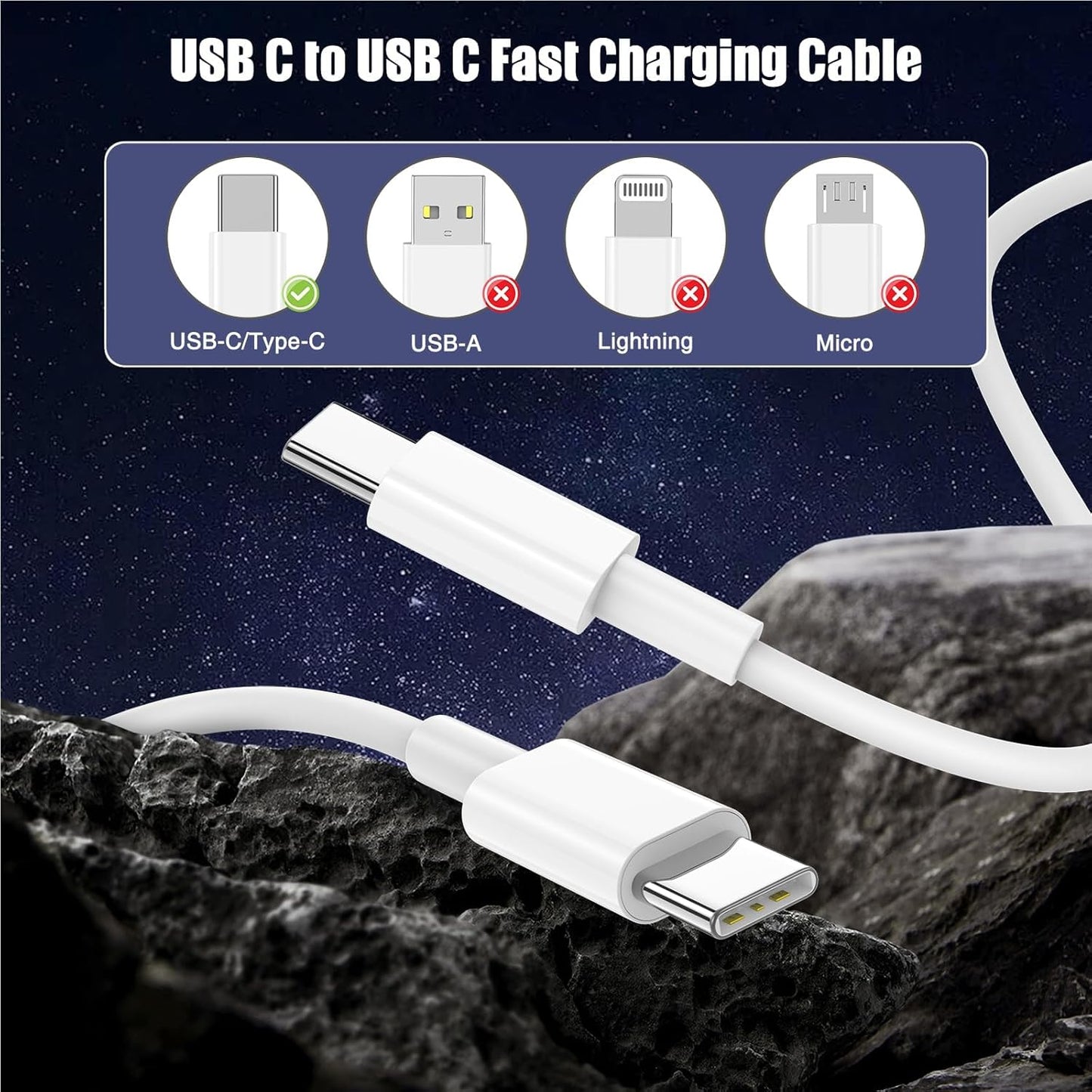 15FT 60W USB C to USB C Cable, Type C to Type C Cable,Fast Charging Cable for iPhone 16 15 Pro Plus Pro Max，for Galaxy S25 S24, for iPad Pro/Air, for MacBook Pro/Air and More