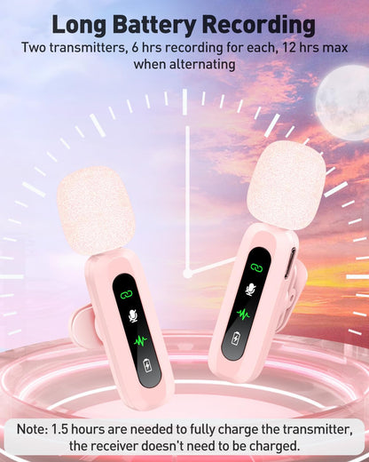 USB C Lavalier Microphone Wireless Mini Mic for Type-C Android Phone/Tablet/PC Video Recording Clip-on Mics with Rotatable Clip&Denoise Recording, Ideal for Vlog Tiktok YouTube Content Creator, Pink