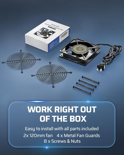 DEWENWILS 2 Pack 120V AC Fan, Waterproof Exhaust Fan 120mm, 13W 2800RPM 60CFM, DIY Cooling Fan for Refrigerator, Computer Case, Compressor Engine, Generator, UL Listed