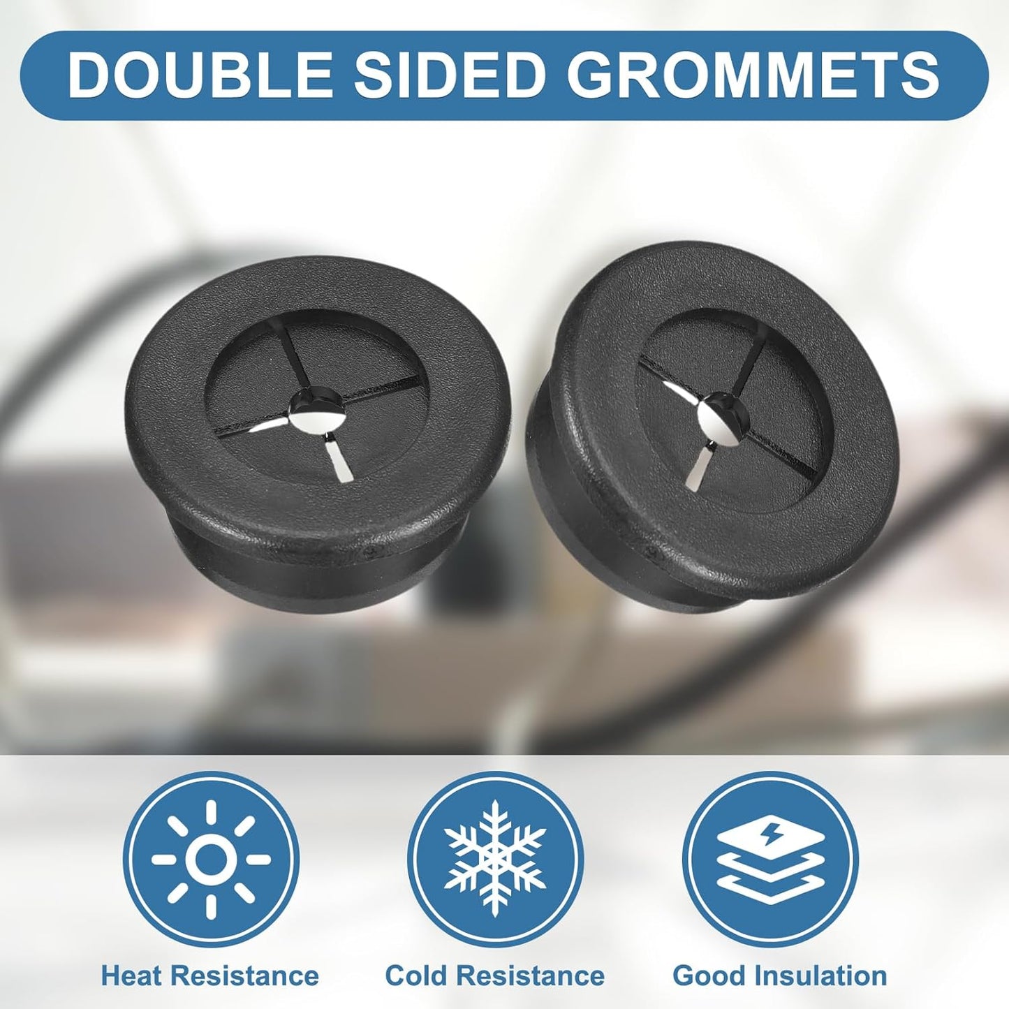 uxcell 4Pcs Cable Cord Grommet, 1"(25mm) Rubber Desk Grommets Wire Pass Through Hole Cover with Marked Cable Ties for Home Office Cable Wire Protection, Black