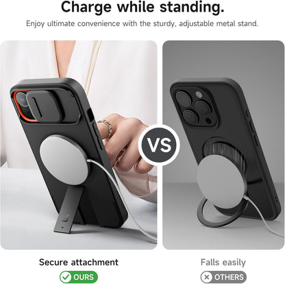 SURITCH for iPhone 13/14 Case with Magnetic Camera Slide Cover and Adjustable Kickstand, Compatible with MagSafe, Shockproof Bumper Case Slim Protective Cover for iPhone 13/14 6.1 Inch, Black
