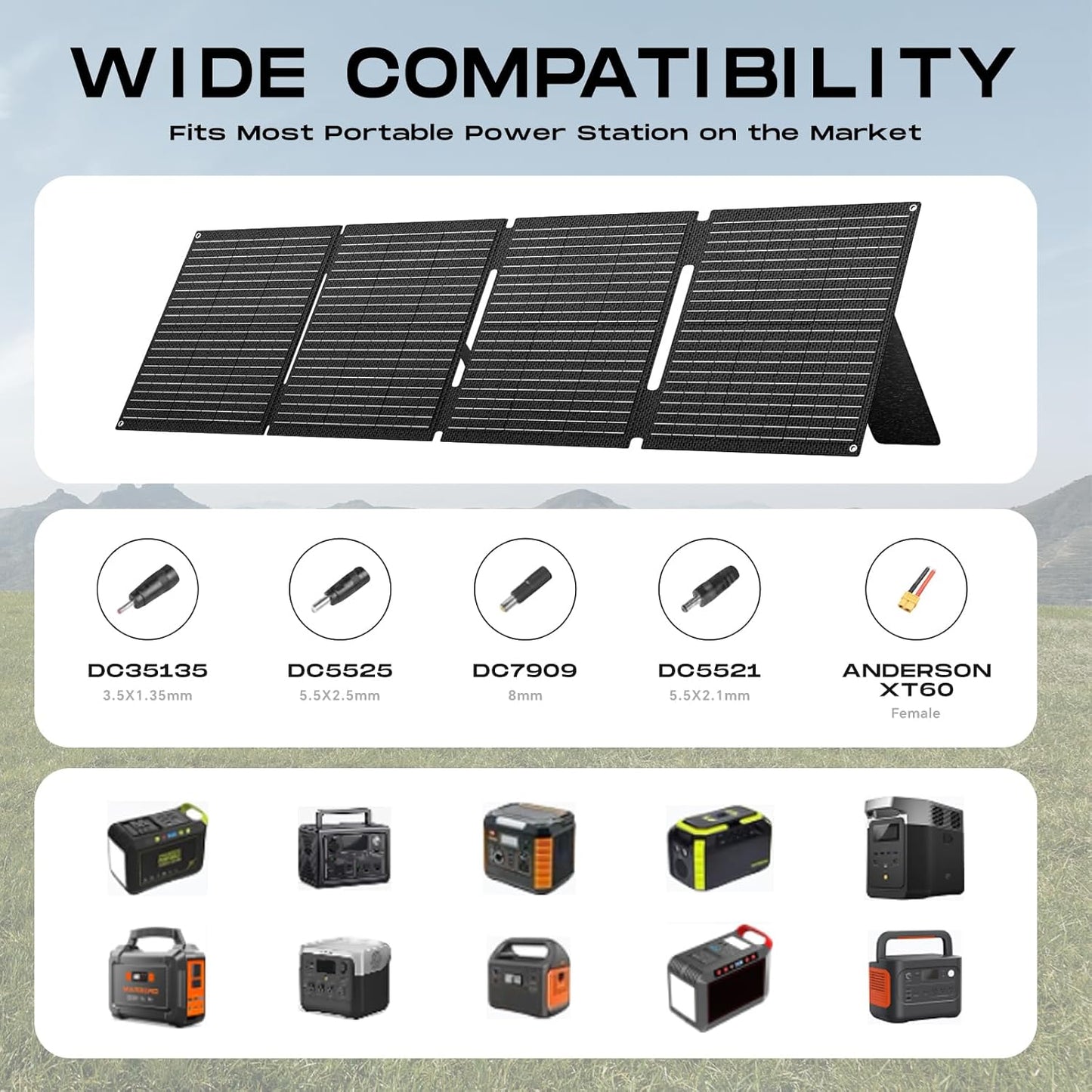 MARBERO 100W Portable Solar Panel 100 Watt 20V Foldable Solar Panel Charger for Power Station QC3.0 USB & DC Output >23% High Efficiency IP68 Waterproof for Camping Outdoor Home RV Blackout Cloudy