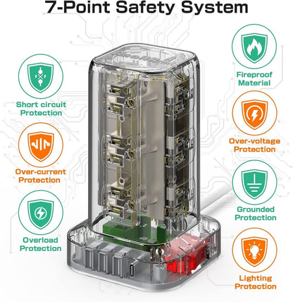 Tower Surge Protector Power Strip with USB 12 Outlets with 4 USB Ports (1 USB C), 10FT Extension Cord Multi Plug Outlet Extender Overload Protection for Home Office