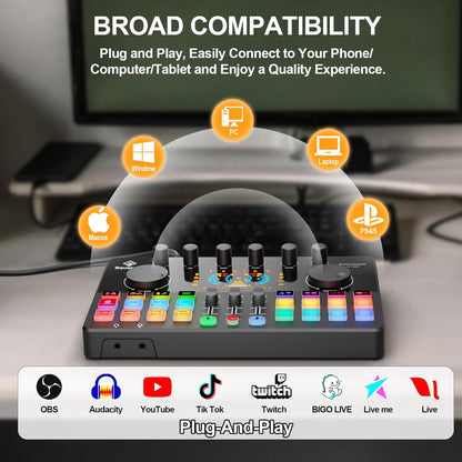 Podcast Equipment Bundle for 2 with Dual XLR-3.5 Condenser Micophones with Mic Pop Filters Audio Equipment for Live Streaming/ Recording, Online Gaming for Phone/ Laptop/ PC Audio Interface M100