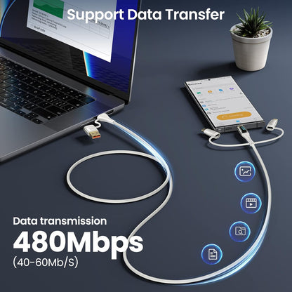 USB C to Multi Charging Cable, USAMS 100W 4FT 5A Type C to Type C Fast Charger Charging Cord with LED Display 5-in-1 C/A to C/Micro/IP Sync Charger Adapter Compatible for Laptop/Tablet/Phone