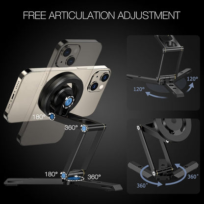 Magnetic Pocket Phone Tripod Foldable Compatible with Magsafe for iPhone 15/14/13/12 Plus Pro Max Series, Mini Cell Phone Tripod Mount Handle Smartphone Desk Stand Travel All in One