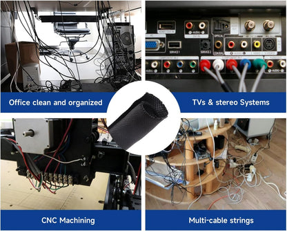 Braided Wire Loom Mesh Woven Self-Wrapping Split Sleeving for Automotive Wires/Audio Video Cable/Multi-Cable Strings (1/2" - 16 Feet)