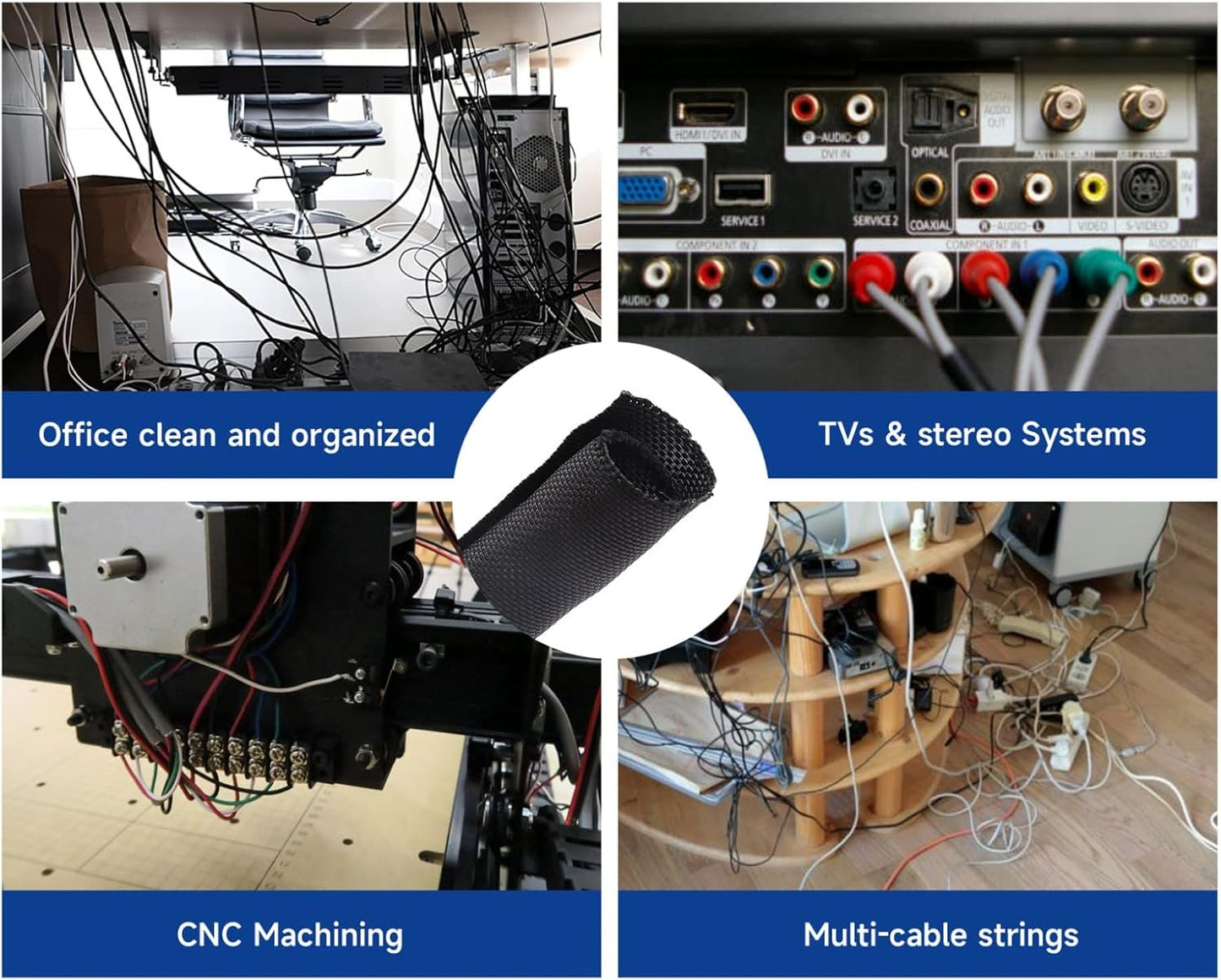 Black Braided Wire Loom Mesh Woven Split Sleeving for Automotive Wires/Audio Video Cables/Office Harness/Multi-Cable Strings (1/4" - 68 Feet)