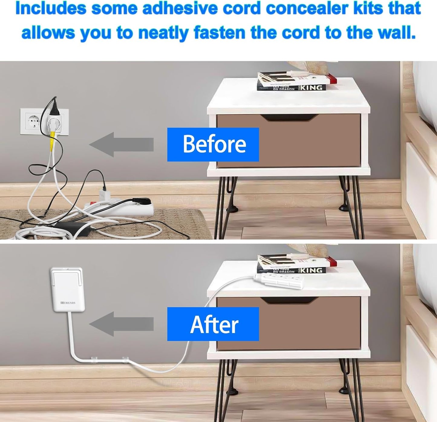 6FT Ultra Flat Plug Extension Cord with 3 Outlets, Ultra-Thin Outlet Cover Power Bar, Universal Size Flat Plug Power Strip, Child & Pet Safe, 1625W