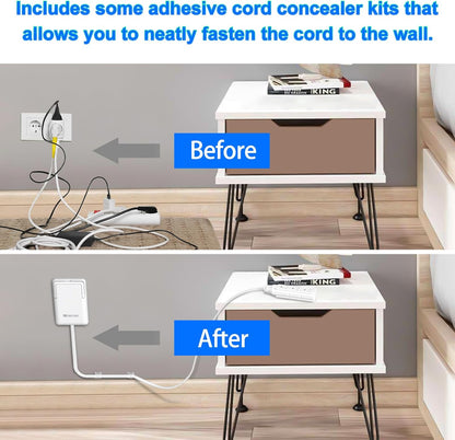 6FT Ultra Flat Plug Extension Cord with 3 Outlets, Ultra-Thin Outlet Cover Power Bar, Universal Size Flat Plug Power Strip, Child & Pet Safe, 1625W