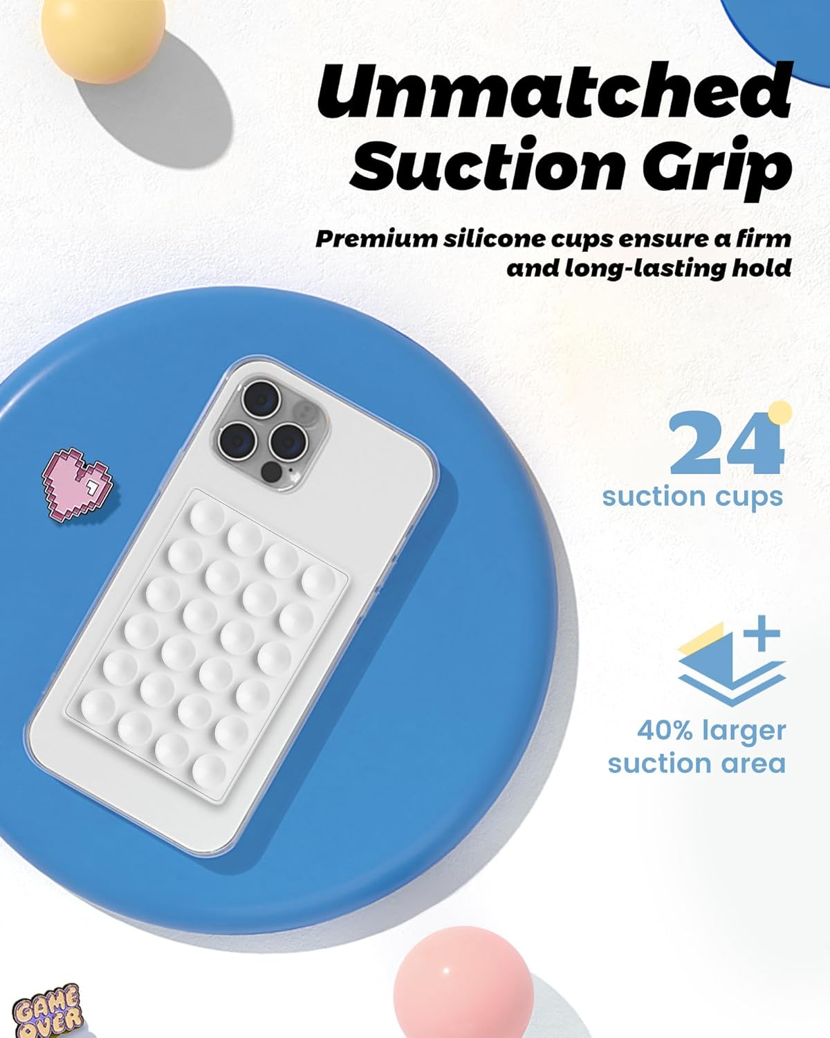 amBand Magnetic Suction Mirror Window Phone Holder, Sticky Grip Double Sided Mount for iPhone, Gym Bathroom Kitchen, Hands-Free for Makeup FaceTime Shower Viewing with MagSafe Accessories, Frost White