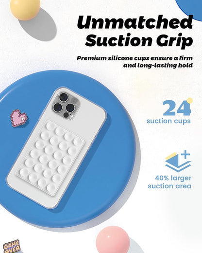 amBand Magnetic Suction Mirror Window Phone Holder, Sticky Grip Double Sided Mount for iPhone, Gym Bathroom Kitchen, Hands-Free for Makeup FaceTime Shower Viewing with MagSafe Accessories, Frost White