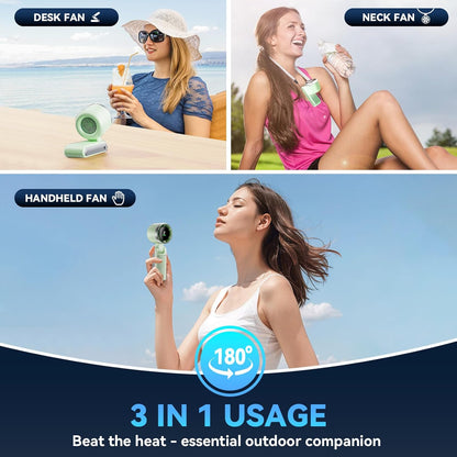 Portable Handheld Turbo Fan, 5 Gear Wind, Battery Operated, Up to 12 Working Hours, 3 IN 1 Hand Fan with Air Turbo Tech Cooling Fans for Outdoor Activities, Travel, Beach (Green)