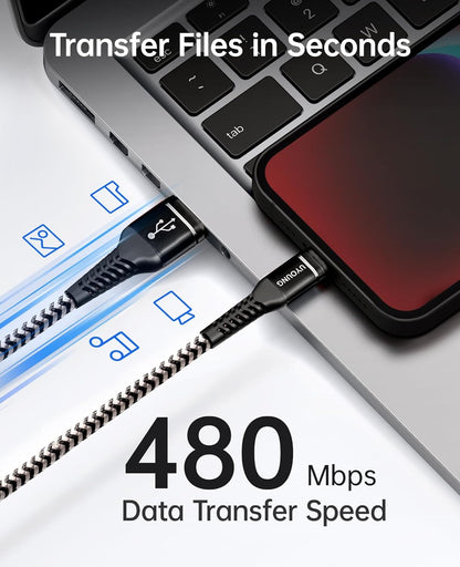 UYOUNG iPhone Charger Cable 3Pack 6FT [Apple MFi Certified] USB to Lightning Cable Nylon Braided Heavy Duty Fast Charging Cord Compatible with iPhone 14/13/12/11/SE/X/XS/XR/8/7/6/6S/iPad - Black