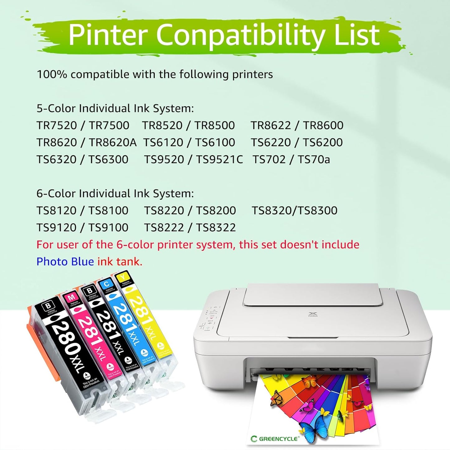 280XXL 281XXL Ink Cartridges Replacement for Canon PGI-280XXL CLI-281XXL Compatible for PIXMA TR7520 TR8520 TS6120 TS6220 TS8120 TS8220 TS9120 TS9520 TS6320 TS9521C Printer (5 Pack)