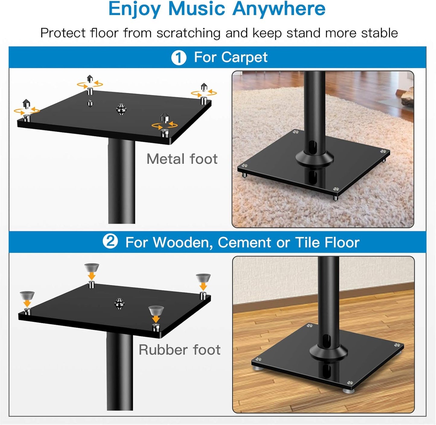 PERLESMITH Universal Floor Speaker Stands 26 Inch for Surround Sound, Klipsch, Sony, Edifier, Yamaha, Polk & Other Bookshelf Speakers Weight up to 22lbs - 1 Pair
