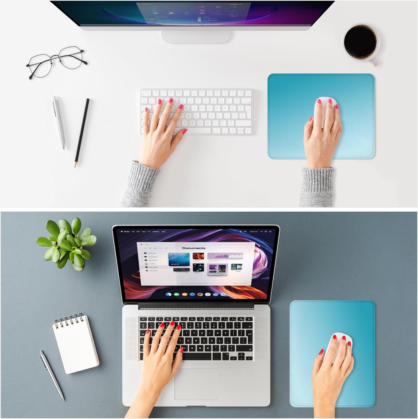 ITNRSIIET Mouse Pad Non-Slip Rubber Base Smooth Surface Stitched Edges Waterproof Durable Compatible with All Mice for Office & Gaming, Desk Accessory, 10.2x8.3x0.12 inch, Aqua Gradient