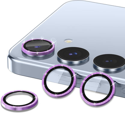 for Samsung Galaxy S25 Plus Camera Lens Protector, Individual Metal Ring Tempered Glass Lens Cover, [Strong Adsorption] Scratch Resistant Ultra-Thin HD Clear Lens Cover, 1 Set-Purple Sparkly