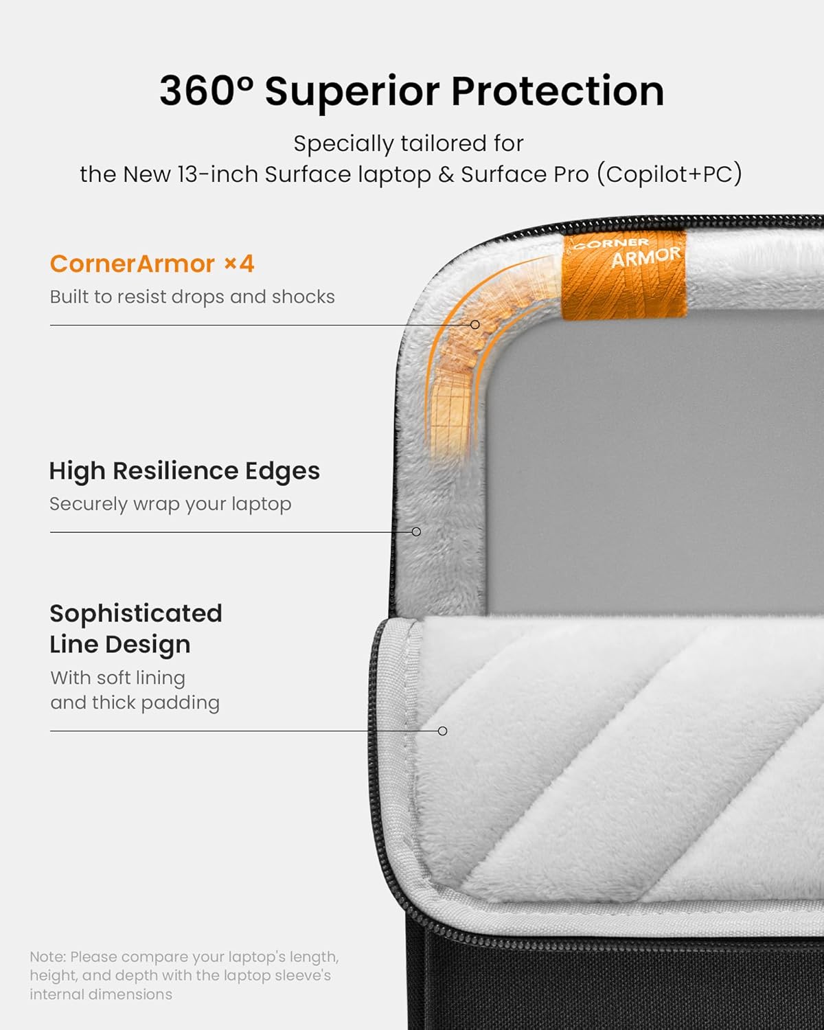 tomtoc 360 Protective Laptop Sleeve for 13-inch New Surface Pro 11th, Copilot+PC 2024, Surface Pro 10/9/8/X with Signature Keyboard/X Keyboard, Shockproof Water-Resistant Notebook Surface Case Bag