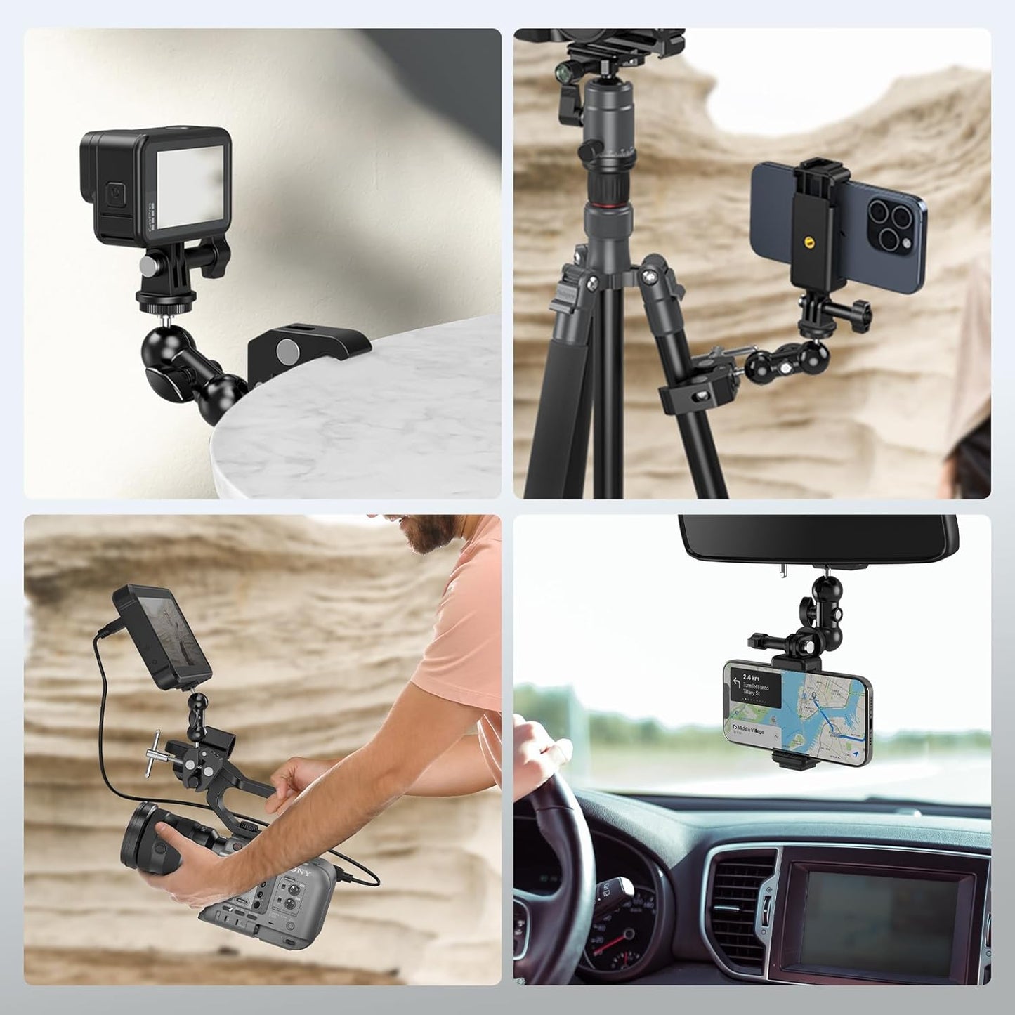 SMALLRIG Camera Mount Kit, Ball Head Magic Arm With Clamp, Super Clamp With Non-Slip Threads for GoPro, Webcam, Camera, Phone, Monitor and Light