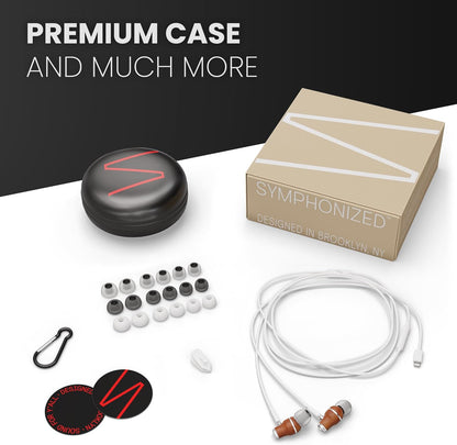 Symphonized iPhone Earphones Wired Deep Bass Sound, 3D Sound, Microphone Volume Control, 90% Noise Cancelling, Bubinga Wooden with Lightning (Apple MFI Certified), iPhone SE to 14 Earbuds (White)