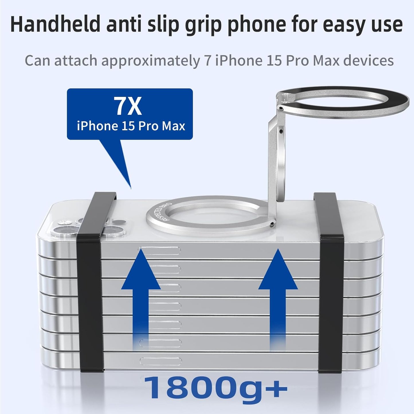 Magnetic-Phone-Ring-Holder with Dual Rings, Compatible with iPhone 16/15/14/13/12, Multifunctional Stand for Desk,Office,Gym,Kitchen & All Metal Surfaces, Finger Loop Grip (Silver)