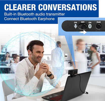 Webcam with Headset and Microphone, 1080P Webcam with Privacy Cover, Plug and Play Web Camera for Desktop Computer Zoom Meetings, Audio Bluetooth only for Headset