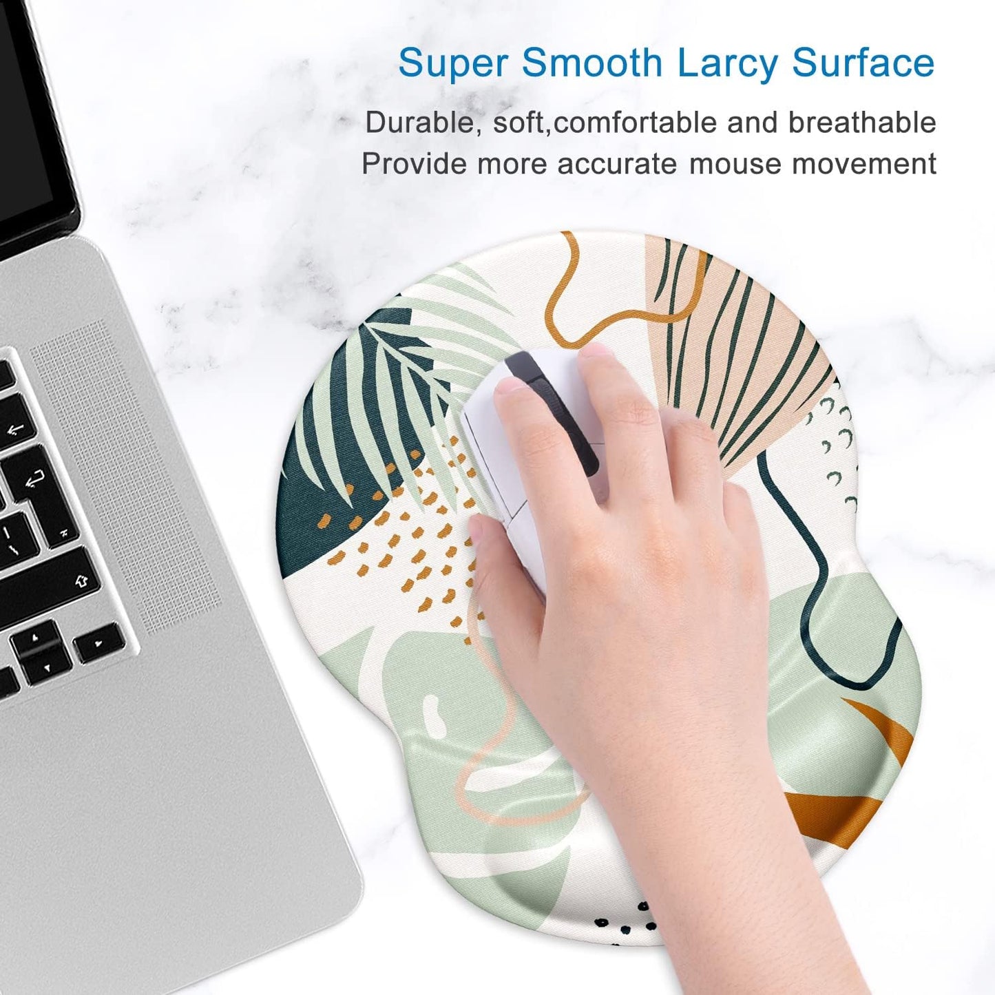 ITNRSIIET Ergonomic Mouse Pad with Gel Wrist Support Small Wrist Rest Smooth Surface Non-Slip PU Base Comfortable Office Supplies Pain Relief, 8.7 x 7.2 inches, Tropical Plants